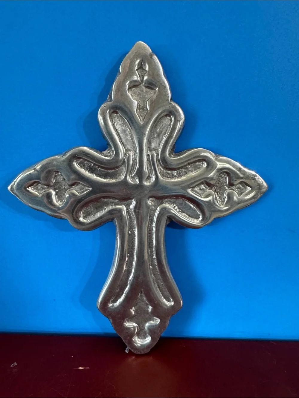 Silver Decorative Cross Wall Accent - Shiny Silver Finish
